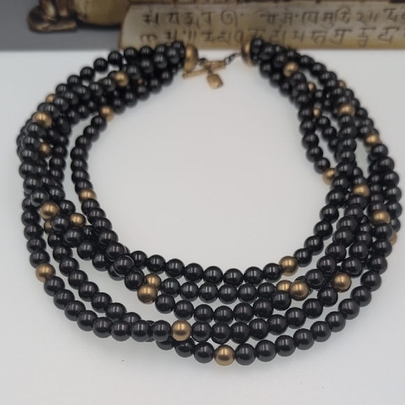 Stunning LRL Black, Gunmetal & Gold Bead Layered Statement Necklace - Picture 1 of 7